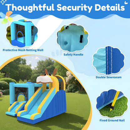 Mukidy 114''x 114'' x 92.5'' Inflatable Bounce Houses for Kids 3-10 with Blower Double Slide and Ball Pit/Indoor Bouncy House, PVC, Child, Teen, Toddler，Blue