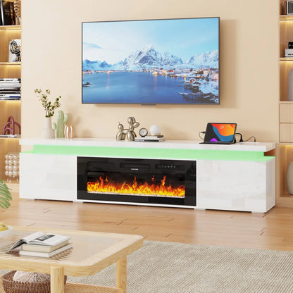 LED TV Stand for up to 85" TVs with Power Outlet, 75" Large Entertainment Center Console Table Gaming Soundbar Shelf with 2 Storage Cabinets