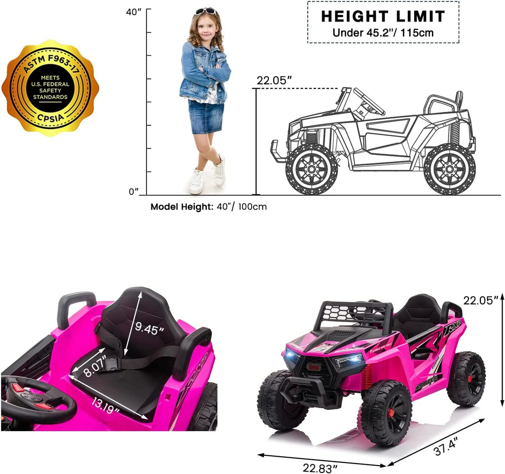 TOBBI 12V Kids Electric off-Road UTV Truck Car Battery Powered Ride on Toys for Girls with LED Headlights, Music, Horn