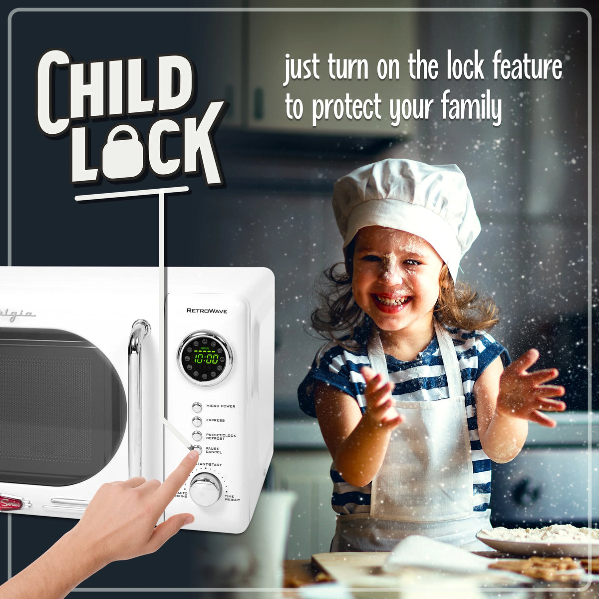 Nostalgia Retro Compact Countertop Microwave Oven - 0.7 Cu. Ft. - 700-Watts with LED Digital Display - Child Lock - Easy Clean Interior - Orange