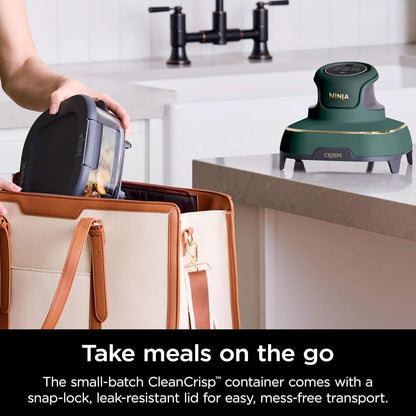 Ninja Crispi 5-in-1 Portable Glass Air Fryer Cooking System FN103BF, British Racing Green with Soft Gold Trim, 1500W, New