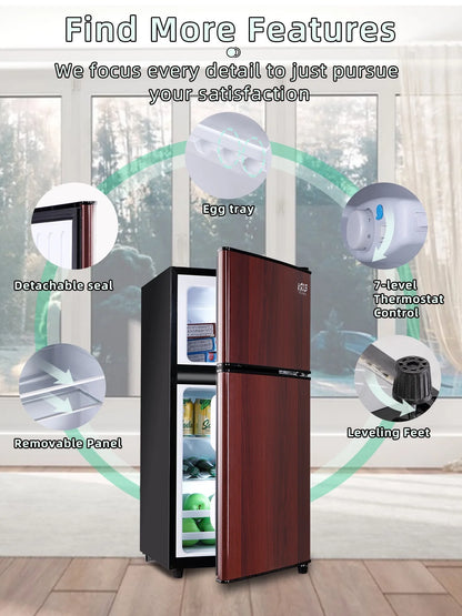 Krib B Compact Refrigerator 3.5 Cu.ft, Mini Fridge with Freezer, Modern Fridge with Dual Door, 7 Grade Temperature Adjustment, Silver