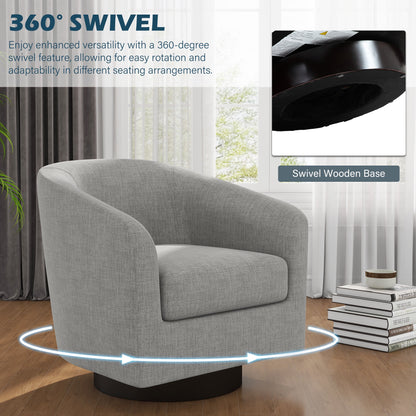 UIXE Swivel Accent Chair, Upholstered Fabric Barrel Chair for Living Room, Small Single Sofa Bedroom Reading Seat, Light Gray