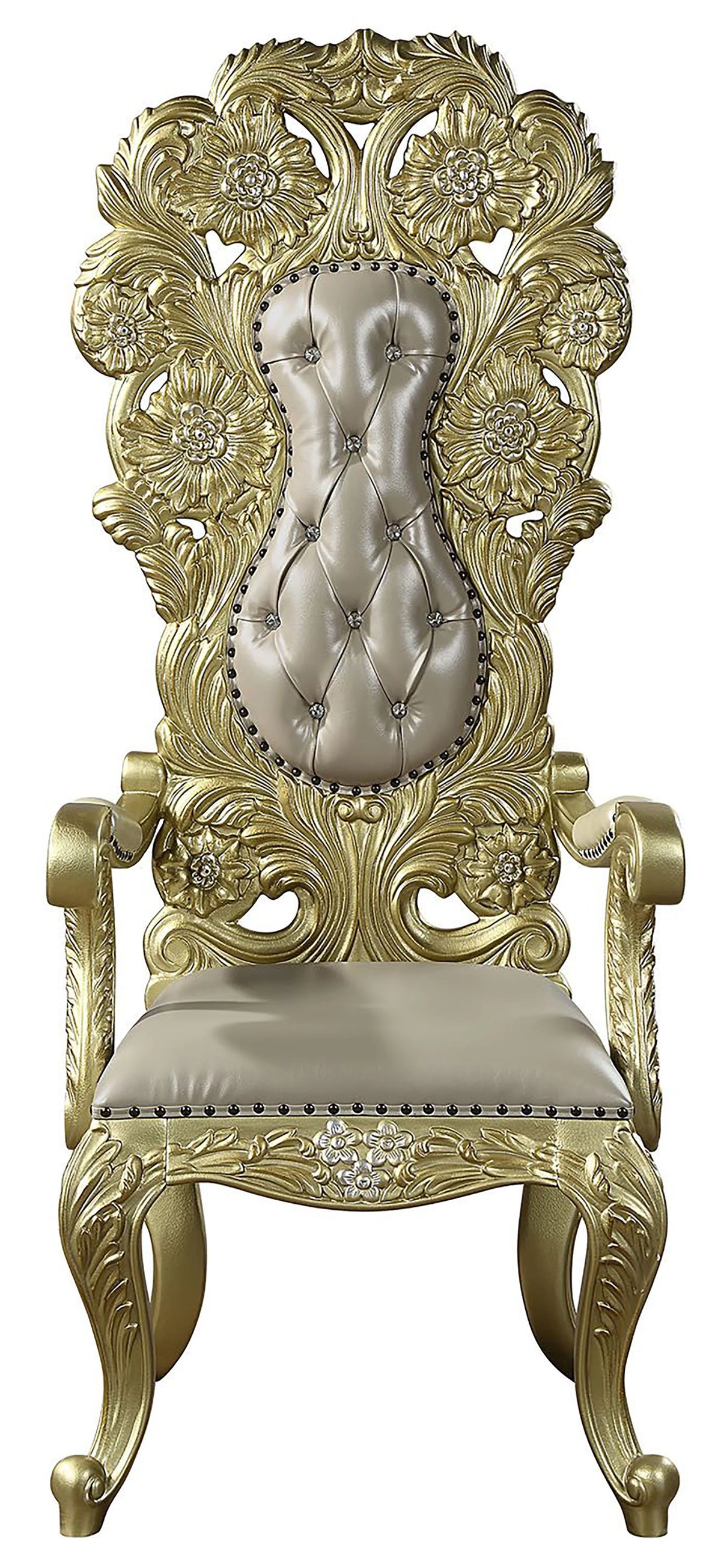 Acme Cabriole Arm Chair (Set-2) Light Gold Synthetic Leather & Gold Finish Indoor Dining Room Furniture