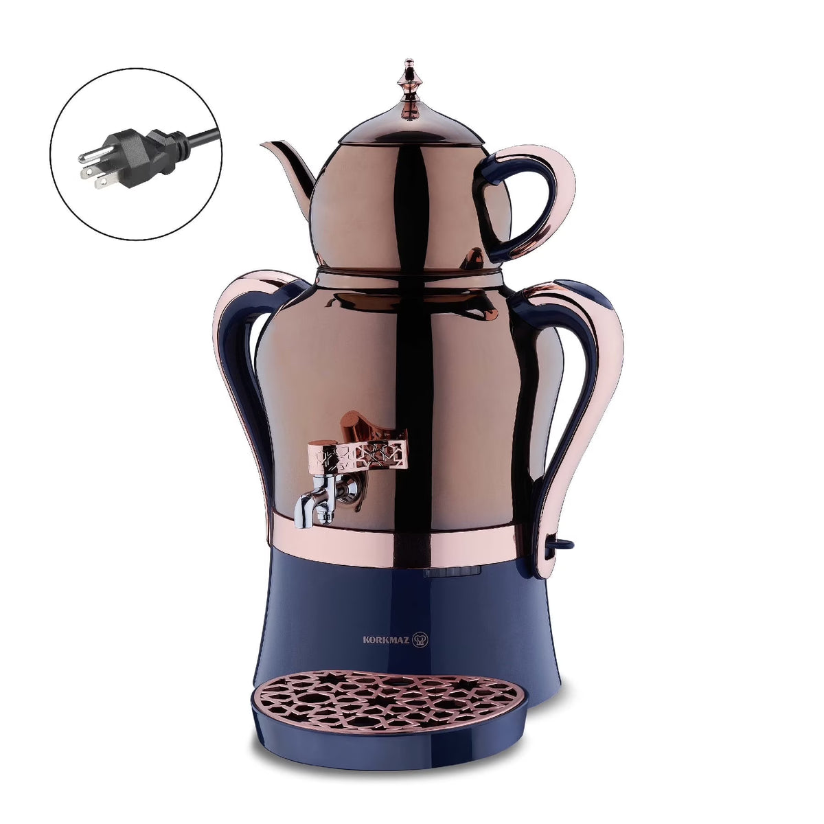 Korkmaz Hanedan Premium Silver 18/10 Cr-Ni Stainless Steel Dishwasher Safe Electric Tea Maker