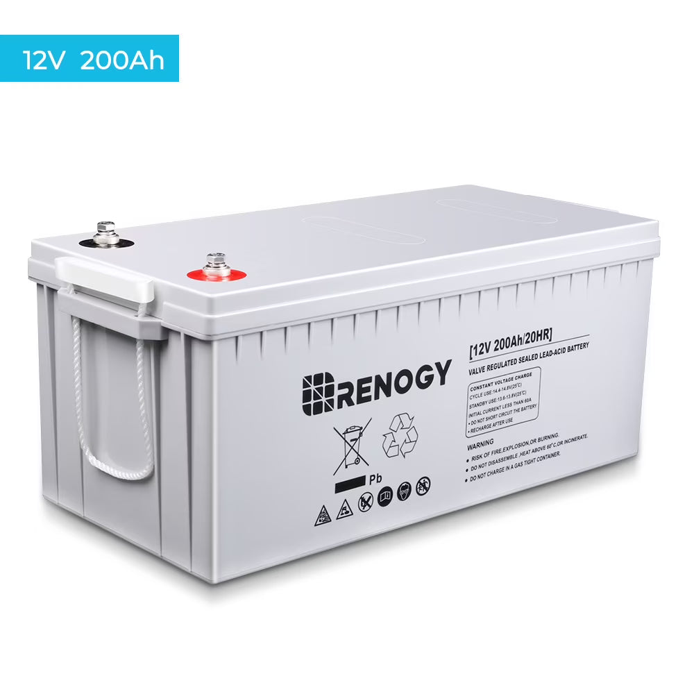 Renogy 200Ah Deep Cycle AGM Battery 12 Volt, 2000A Max Discharge Current, Safe Charge Appliances, RVs, Marine, Solar, off-Grid