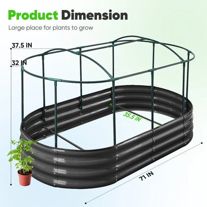 Quictent 8x3x1 ft Galvanized Raised Garden Bed Kit with Self Watering System and Mesh Cover, Large Oval Metal Outdoor Planter Garden Boxes for Vegetables Herbs Flowers