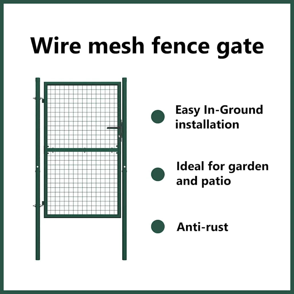 vidaXL Fence Gate Metal Fence Post Garden Gate for Outdoor Patio Steel Green