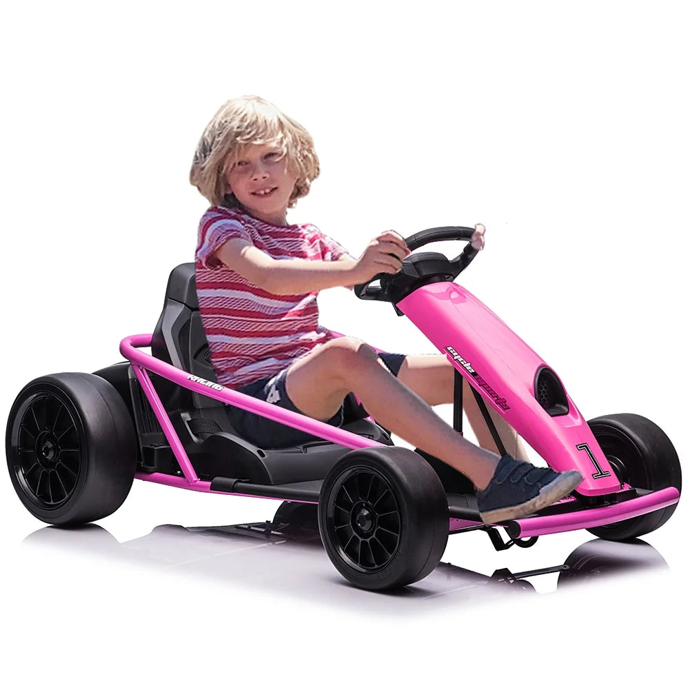 Kojooin Go Kart for Kids,24V Battery 300WX2 Motors Pedal On Foot Go Cart,8MPH High Speed Drifting Car with Slow Start Function,Rose red