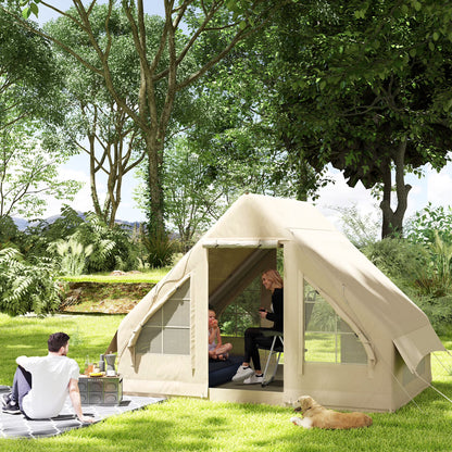 Outsunny Inflatable Camping Tent with Hand Pump, Easy Setup, 4 Season Blow Up Tent, with Mesh Windows and Doors