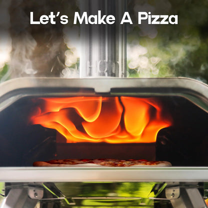 BIG HORN OUTDOORS 16 Inch Pellet Pizza Oven Outdoor, Wood Pellet Pizza Stove with Pizza Stone for Backyard, Camping, Silver