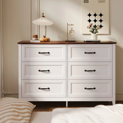 White Dresser, Lofka 6 Drawer Dresser for Bedroom, Chests of Drawers for Living Room, White?? Brown