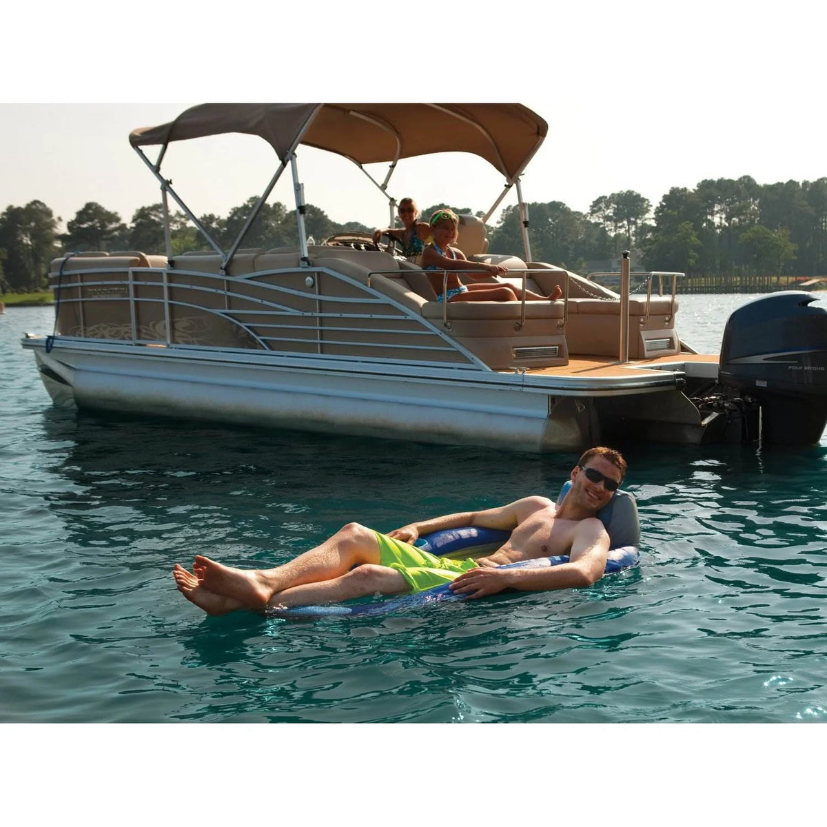 Kelsyus Floating Pool Lounger Inflatable Chair w/ Cup Holder Blue (2 Pack) 80014