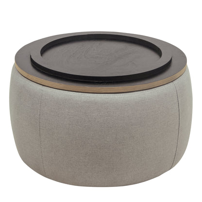 BTMWAYRound Coffee Table, 2 in 1 Round Storage Ottoman with Reversible Lid Tray, Upholstered Round Storage Ottoman Coffee Table with Storage, Footstool End Table for Living Room, Bedroom, Light Gray