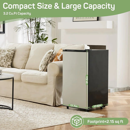Mini Fridge for Bedroom 3.2 Cu.Ft Small Refrigerator with Freezer for Dorm Office, Compact Single Door Adjustable Thermostat Low Noise,Black