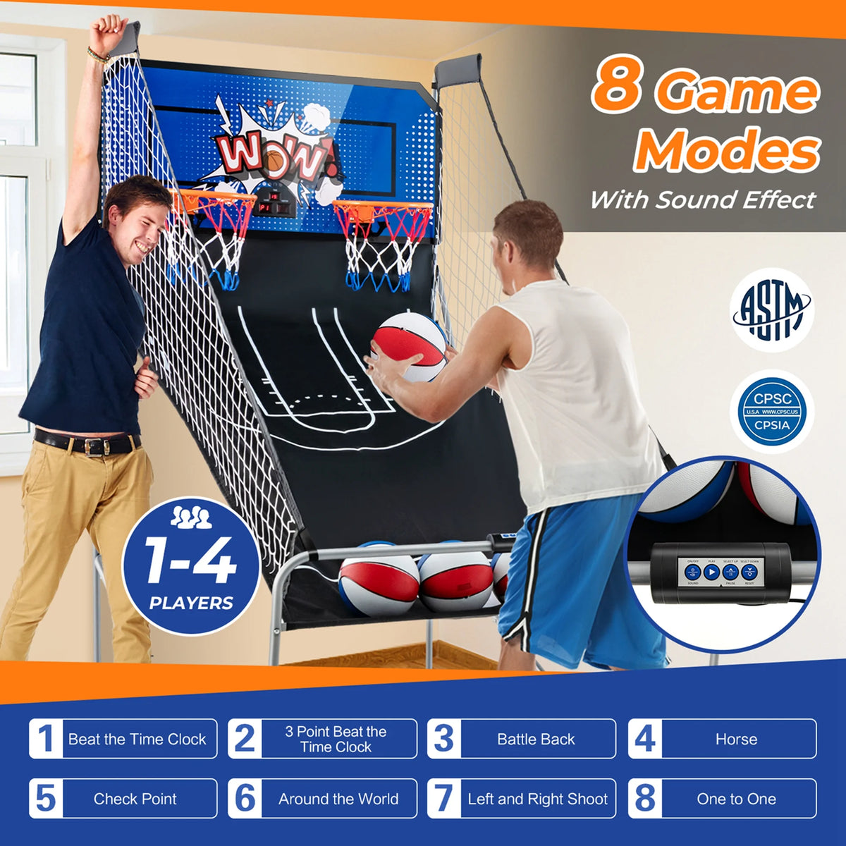 Costway Dual Shot Basketball Arcade Game with 8 Game Modes Electronic Scoring Blue