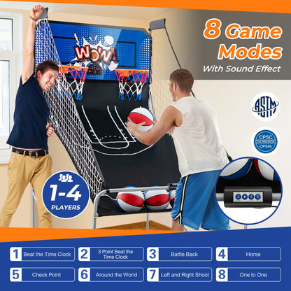 Costway Dual Shot Basketball Arcade Game with 8 Game Modes Electronic Scoring Blue