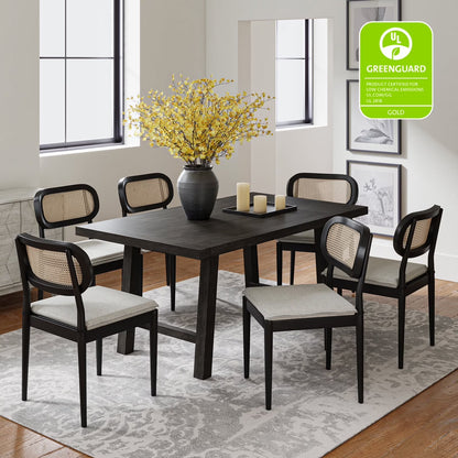 Rattan Dining Chairs Set of 2 Wooden Armchairs Removable Cushion Home Kitchen Restaurant Acorn