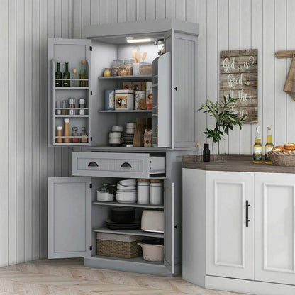Spaco 17-Tier Kitchen Small Pantry Cabinet with 2 Doors and 6 Adjustable Shelves, Cabinet Pantry, Freestanding 5-Tier Shelving Pantries for Kitchen Storage, Gray