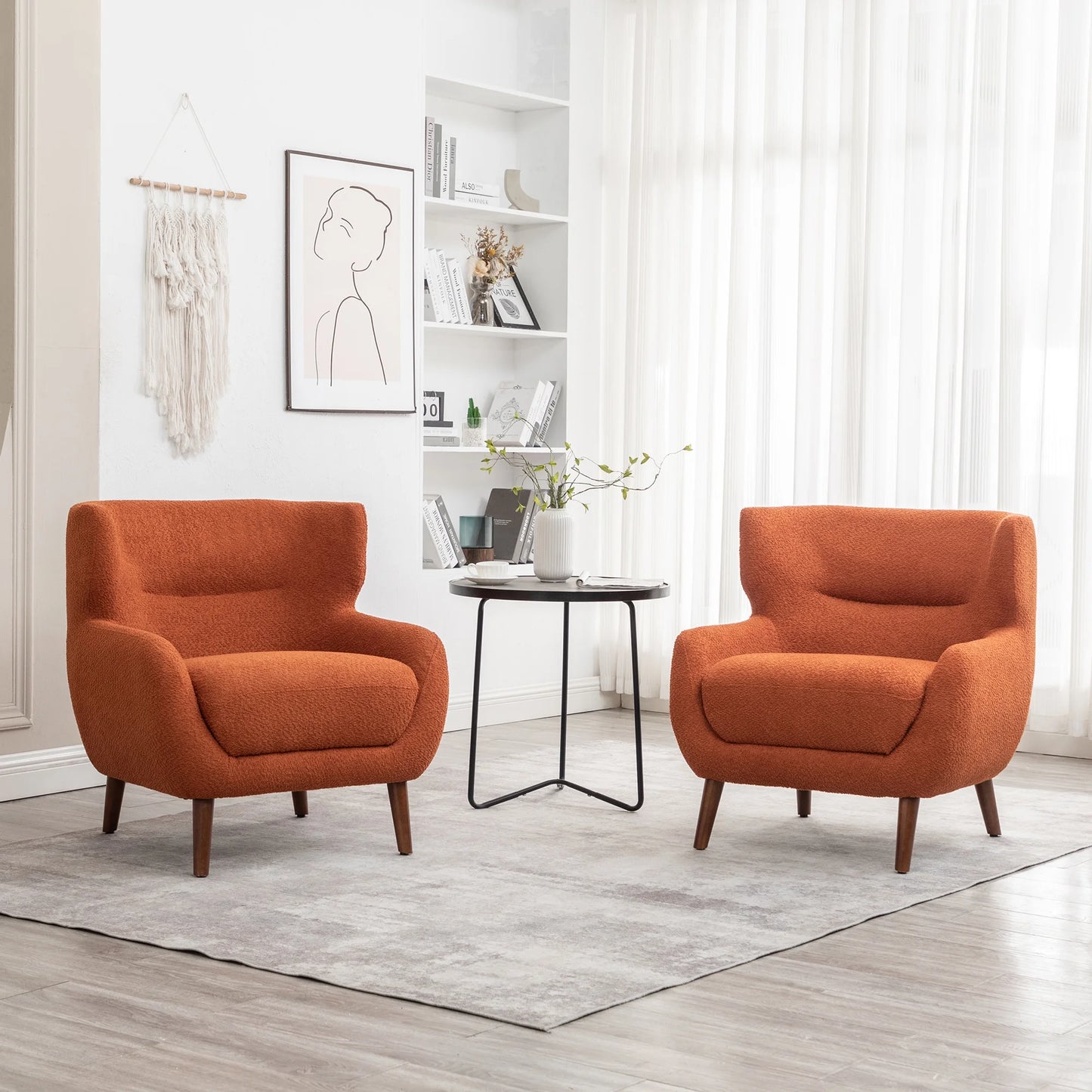 ALEAVIC White Accent Chair Upholstered Armchair with Solid Wood Legs