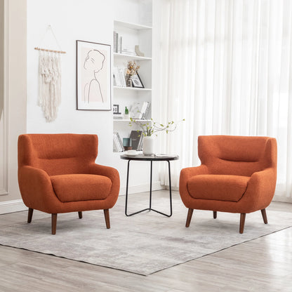 ALEAVIC White Accent Chair Upholstered Armchair with Solid Wood Legs