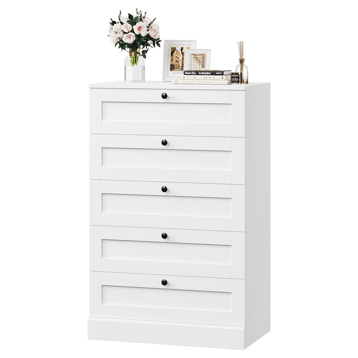 Homfa 5 Drawer White Bedroom Dresser, Modern Vertical Dresser Drawers Wood Organizer for Living Room Entryway Small Spaces