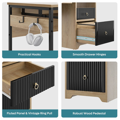 Bestier 55 Inch Office Desk with Drawers, Keyboard Tray, 2 Hooks, Modern Fluted Computer Desk for Home, Grey