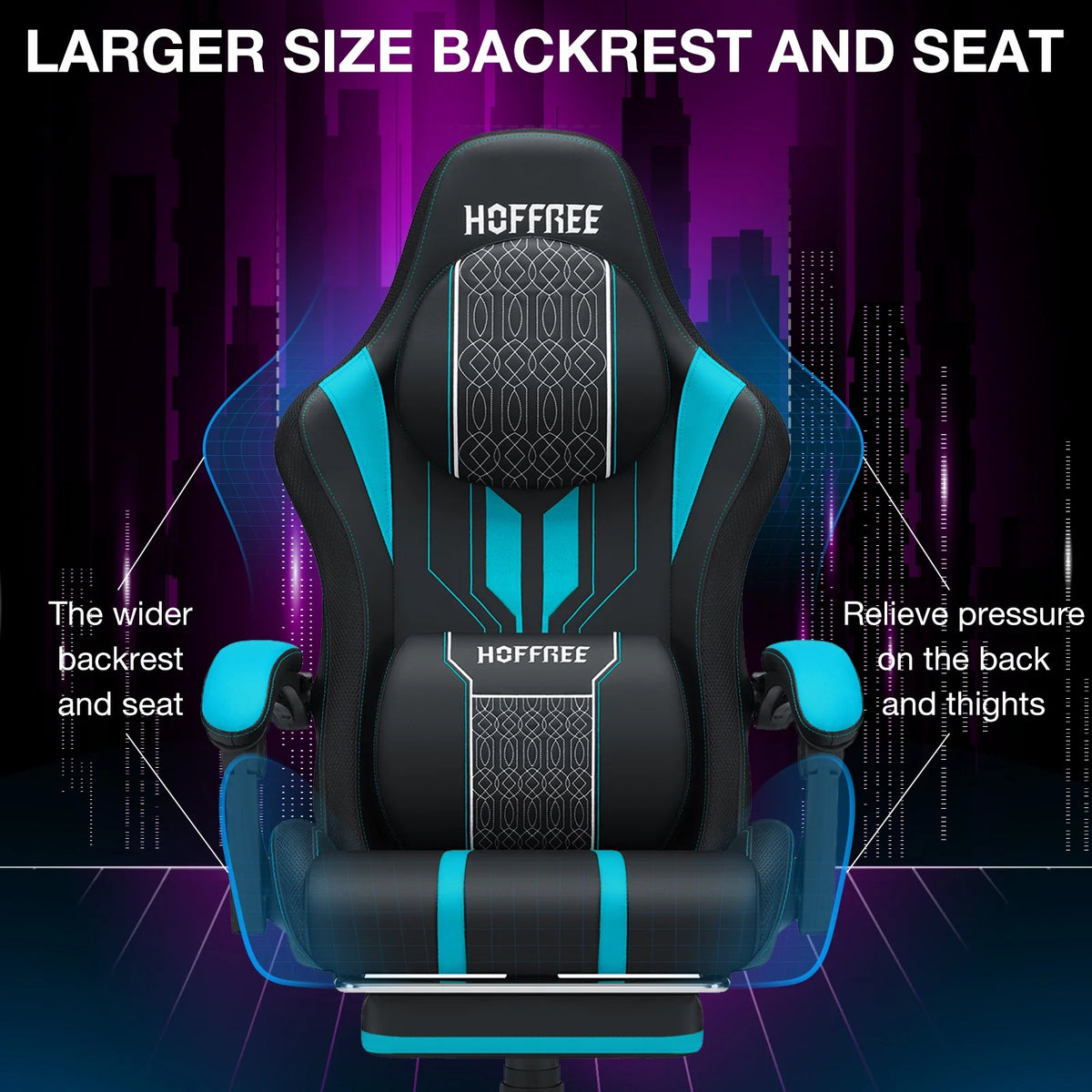 HOFFREE Big and Tall Gaming Chair with Speakers and RGB Lights, Gamer Chair with Footrest, Lumbar Support Height Adjustable 360-Swivel Seat and Headrest for Adults, 400lbs