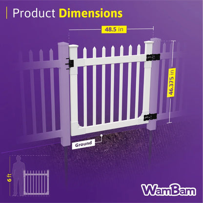 4ft H x 6ft W (1 Panel + 1 Post) No Dig WamBam Nantucket Fence Kit, White Vinyl Picket Fence Panel, Easy DIY Installation Fence Panel Kit, Durable Outdoor Fence for Yard or Garden, BL19101