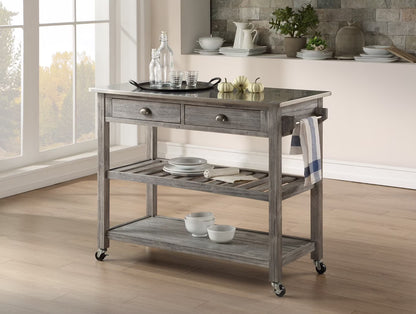Boraam Sonoma 35.75in. H Wood Kitchen Cart with Stainless Steel Top - Barnwood Wire-Brush Finish