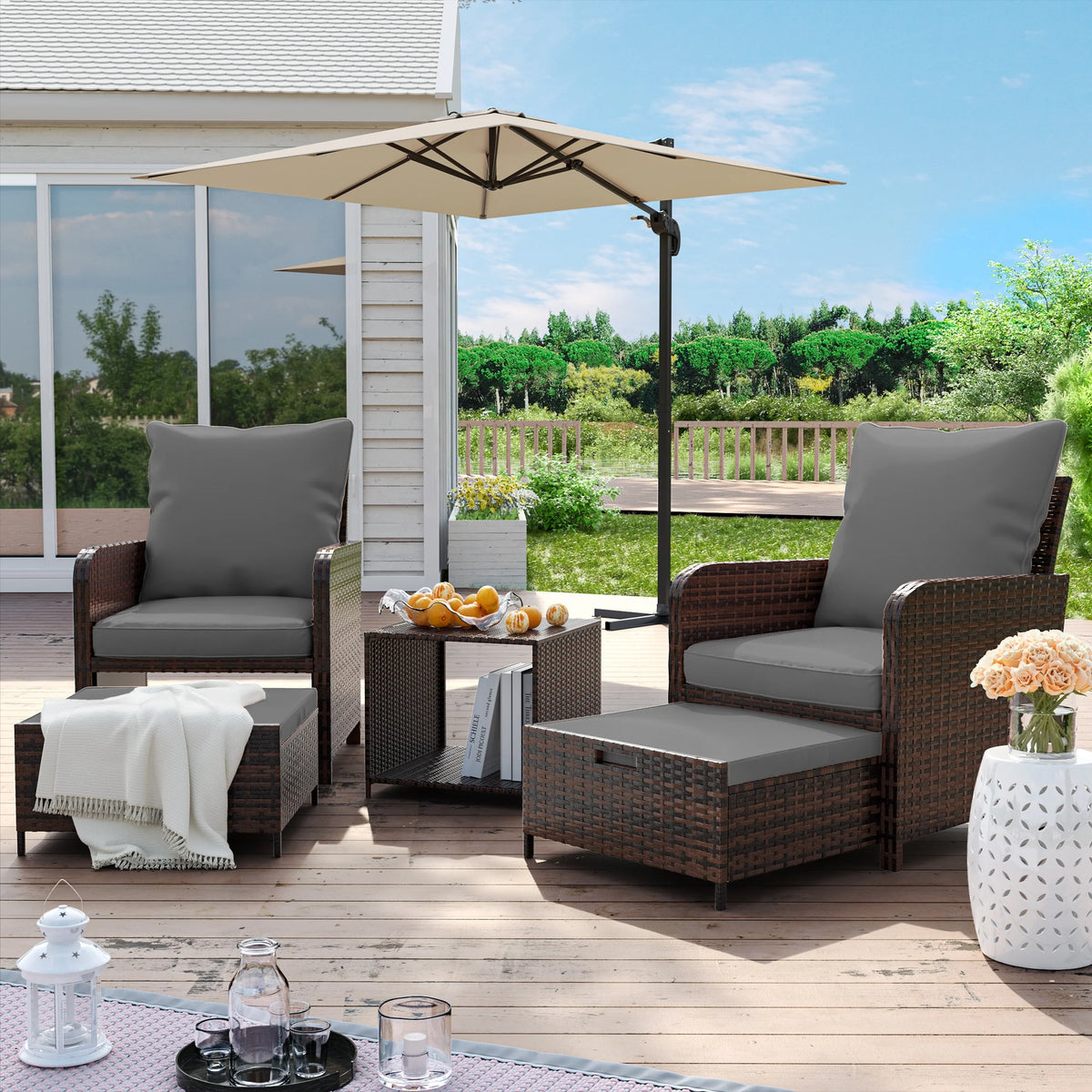 UDPATIO Balcony Furniture 5 Piece Patio Furniture Set, Outdoor Patio Chair , Dark Grey