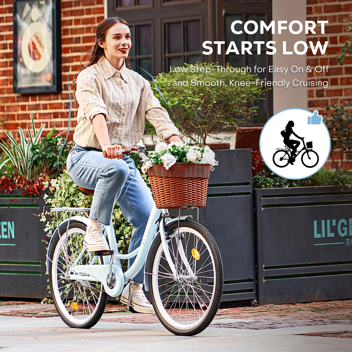 Viribus Women's Comfort Bike 24 inch Beach & City Cruiser Bicycle with Basket Rack White