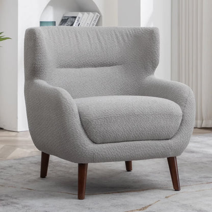ALEAVIC White Accent Chair Upholstered Armchair with Solid Wood Legs