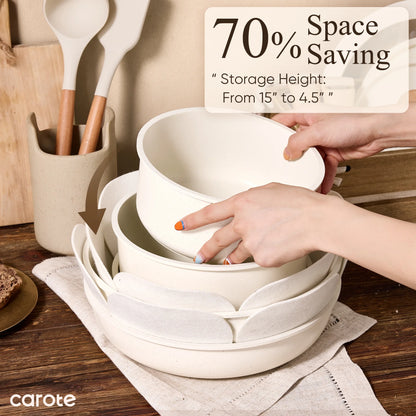 Carote 21 Pcs Nonstick Cookware Set, Pots and Pans Set with Detachable Handles, Oven/Dishwasher Safe, Stackable Kitchen Cooking Set, White Granite.