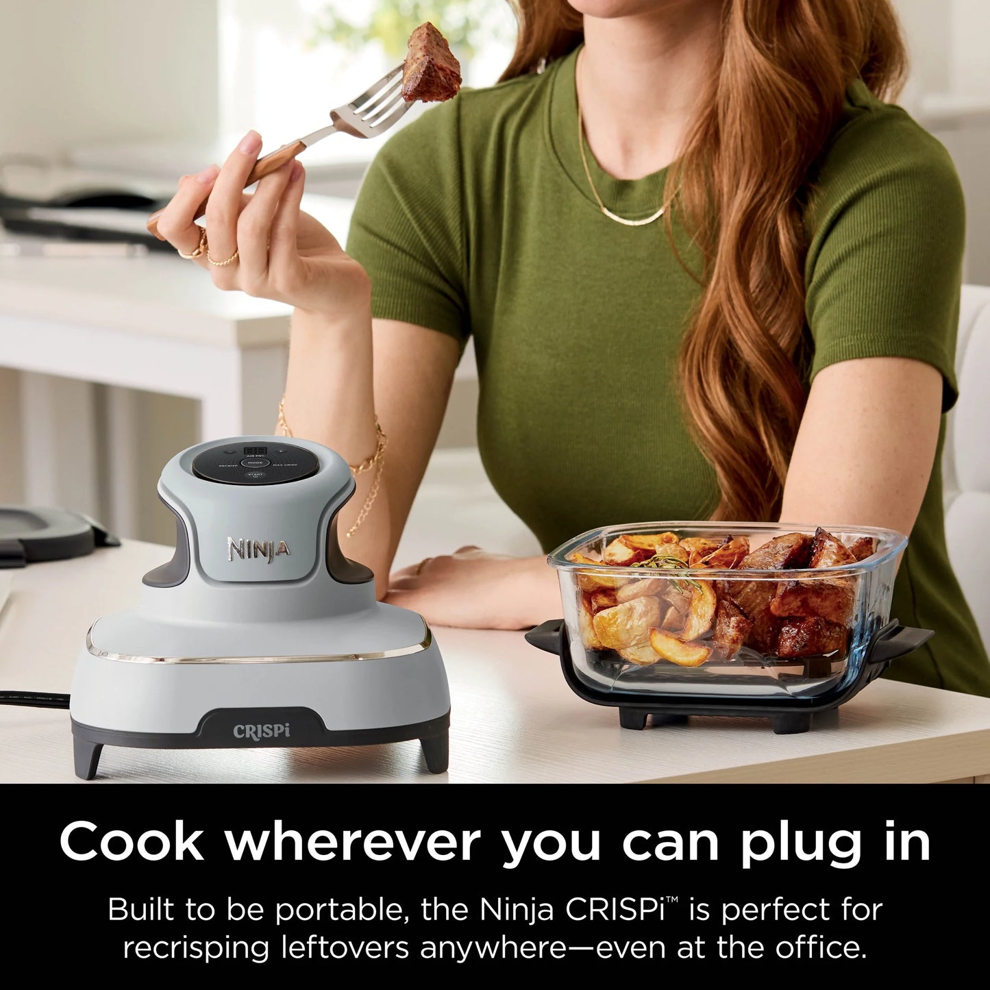 Ninja Crispi 3-in-1 Portable Glass Air Fryer Cooking System, 1500W, 4-Qt & 5-Cup TempWare Glass Containers with Storage Lids, Microwave, Freezer & Dishwasher Safe, White, FN100WH