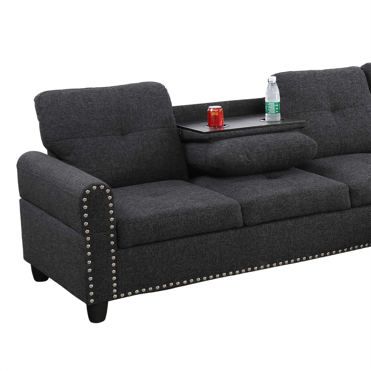 Aukfa 3 Piece Sectional Sofa, Living Room Couch with Storage Ottoman&Cup Holder, Linen, Right Hand, Purple