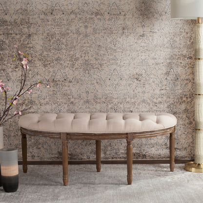 SAFAVIEH Abilene Tufted Rustic Semi Circle Bench, Beige/Rustic Oak