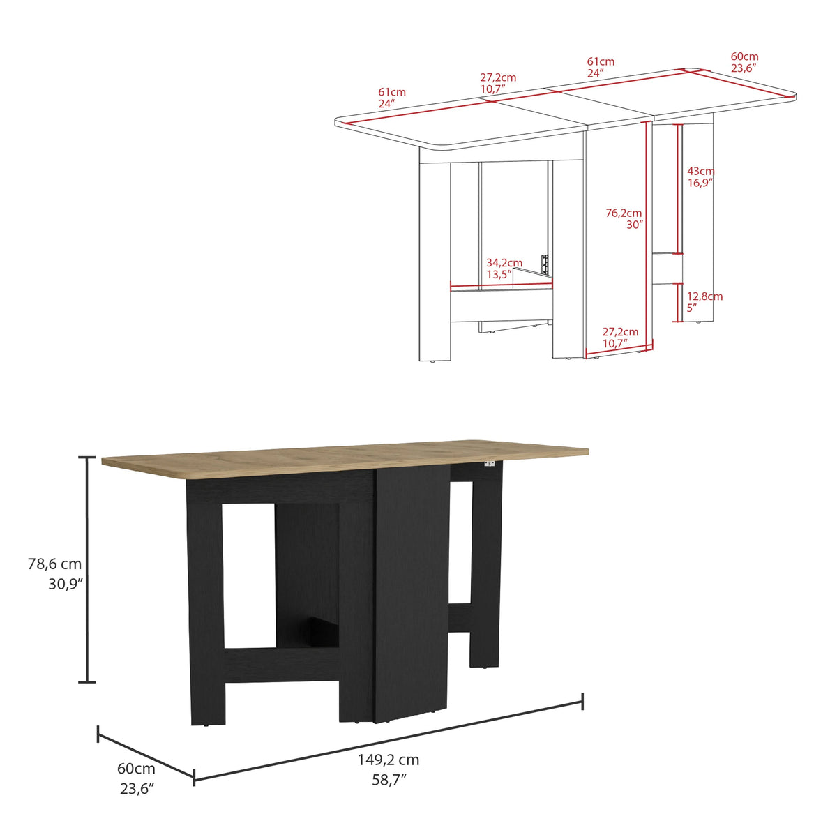 Gateleg Folding Table Space-Saving with Compact Design White / Macadamia