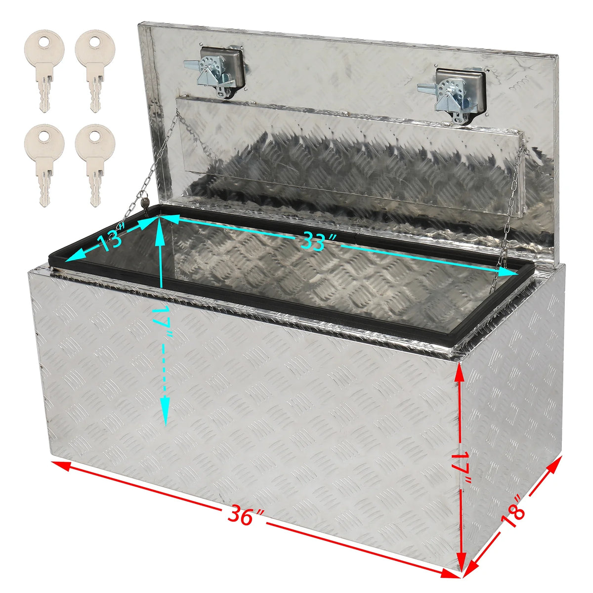 GZXS 36" Aluminum Storage Box Truck Underbody Toolbox Trailer RV Tool Heavy Duty Aluminum Tool RV ATV Trailer Storage Boxes W/Locks Keys Silver (36" x 18" x 17")