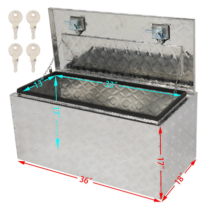 GZXS 36" Aluminum Storage Box Truck Underbody Toolbox Trailer RV Tool Heavy Duty Aluminum Tool RV ATV Trailer Storage Boxes W/Locks Keys Silver (36" x 18" x 17")