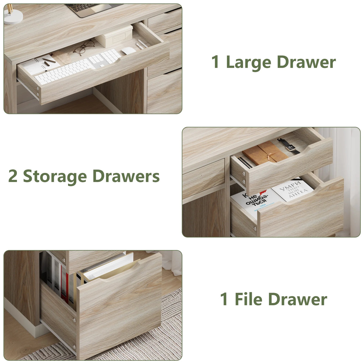 DreamCurship White Desk with Drawers, Modern Computer Desk with File Drawers, Home Office Study Writing Desk with Storage, White