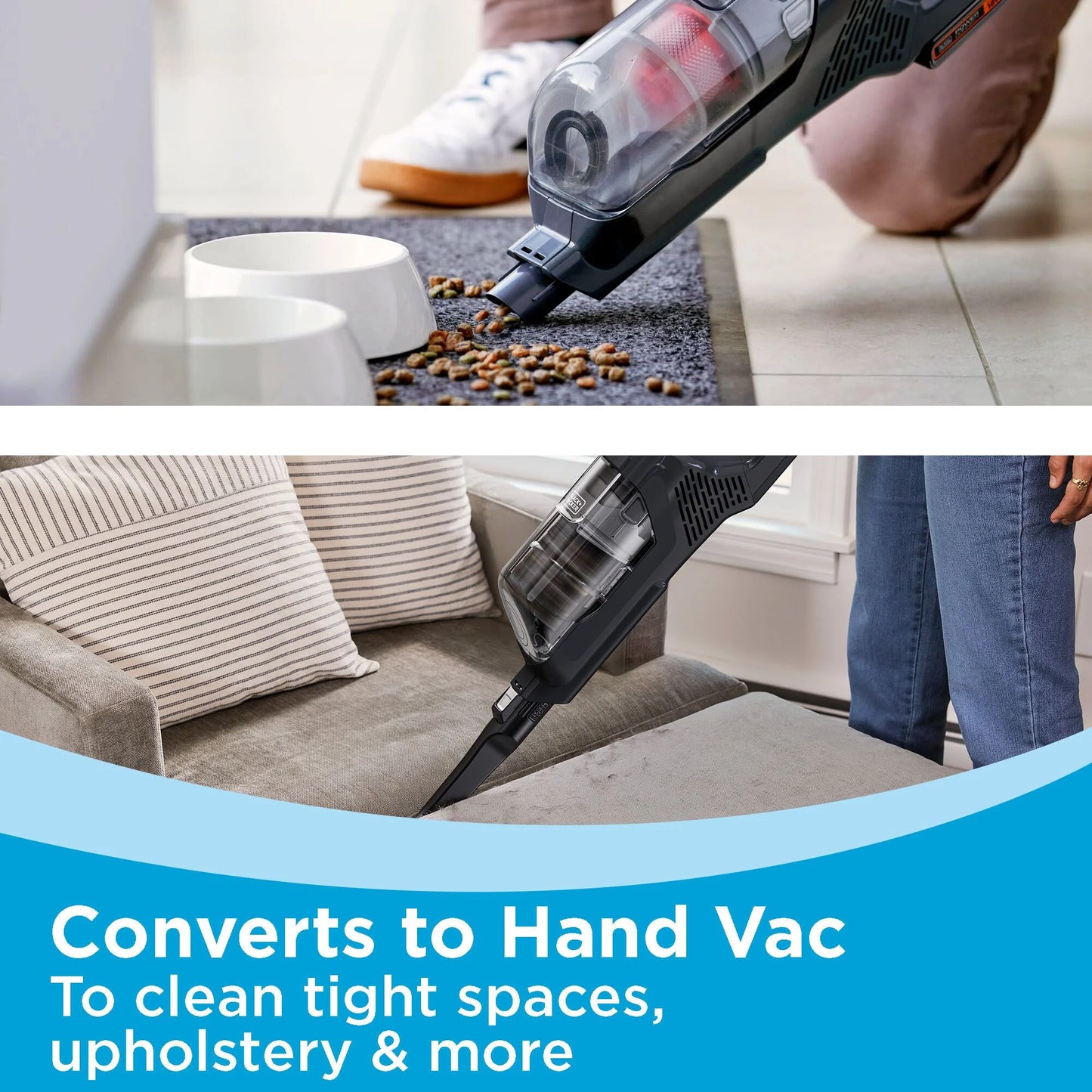 BLACK+DECKER POWERSERIES+ 20V MAX* Cordless Stick Vacuum Kit, for Carpet and Hard Floors, Convertible to Handheld, 44 Minute Run-time, for Daily Cleaning, BHFEA18D1
