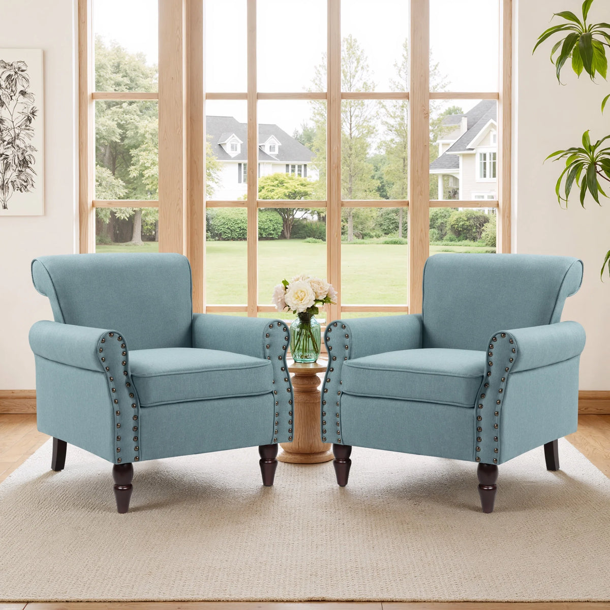 DREAMSIDEA Accent Chairs Upholstered Pattern Morden Armchair Comfy Linen Fabric Single Sofa for Living Room, Pattern White