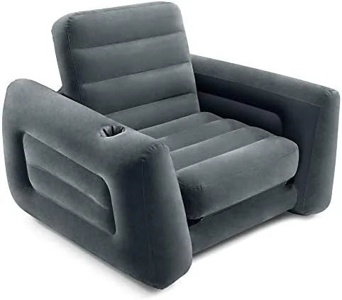 2 in 1 Inflatable Pull Out Sofa Chair and Twin Air Bed Mattress with Cup Holders for Indoor and Outdoor Use for Adults (3 Pack), Charcoal