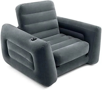 2 in 1 Inflatable Pull Out Sofa Chair and Twin Air Bed Mattress with Cup Holders for Indoor and Outdoor Use for Adults (3 Pack), Charcoal