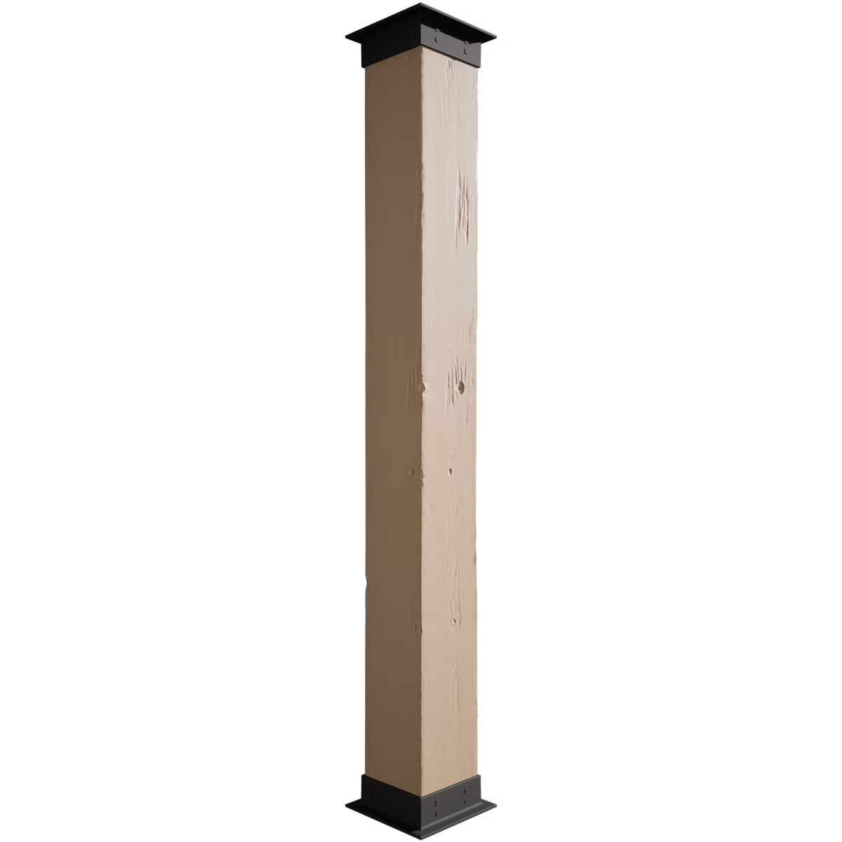 Ekena Millwork 6"W x 5'H Sand Blasted Endurathane Faux Wood Non-Tapered Square Column Wrap with Faux Iron Capital & Base