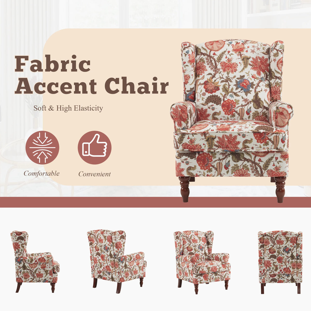 EROMMY Upholstered Accent Chair, Floral Print Fabric Armchair