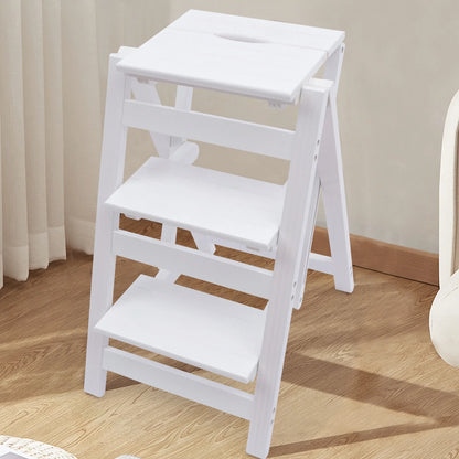 White 3-Tier Step Stool Solid Wood Folding Ladder Anti-Slip Step Stool