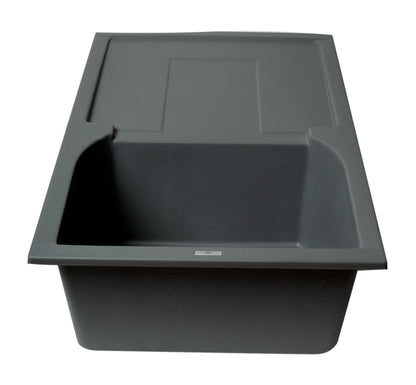 ALFI brand AB1620DI-BLA Black 34" Single Bowl Granite Composite Kitchen Sink with Drainboard