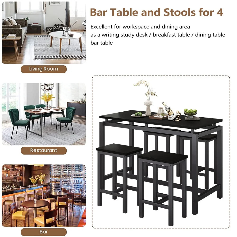 Counter Height Table Set of 5, Breakfast Bar Table and Stool Set, Minimalist Dining Table with Backless Stools, Wood Top Pub Table & Chair Set for Kitchen Apartment Bistro - Space Saving